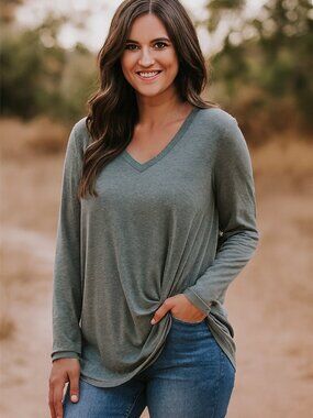 Simple Fun Heather‎ Green Women 2X Twist Front Knot Pullover Lagun Leisure Top